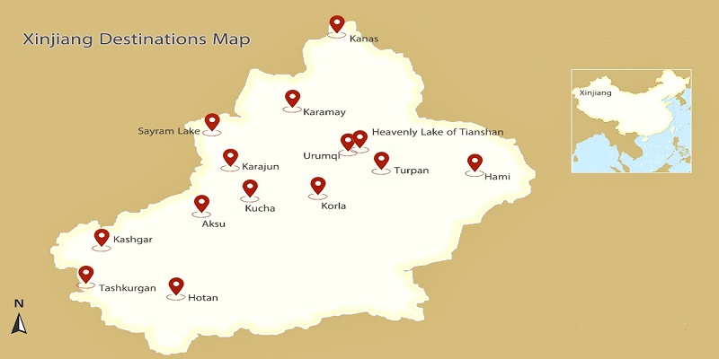 Xinjiang Map with Major Cities