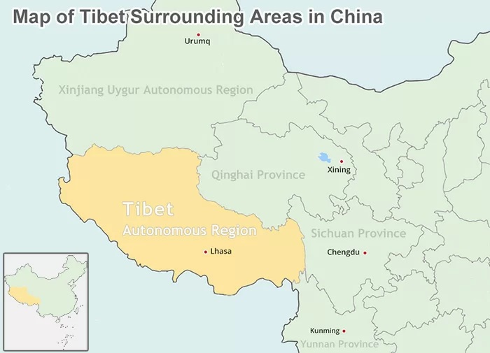 Map of Tibet Surrounding Areas in China