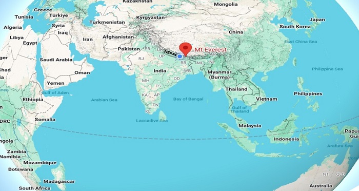 Mount Everest on the Map of Asia