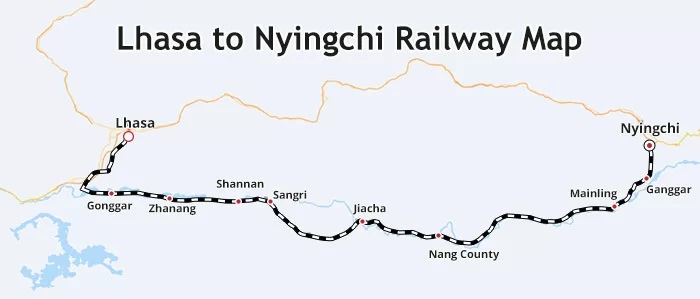 Lhasa–Nyingchi Railway Map
