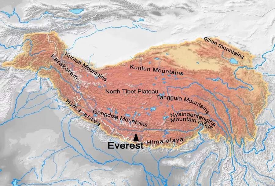 Tibet Mountains Map