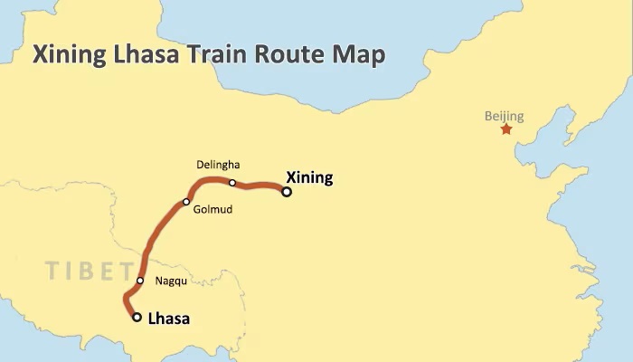 Xining to Lhasa Train Map