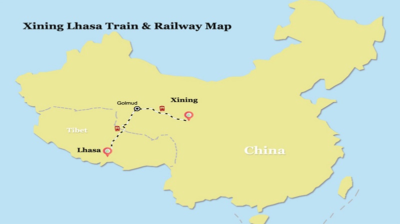 Xining to Lhasa Train Map