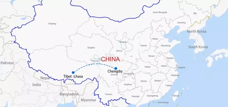 Air Route from Chengdu to Lhasa