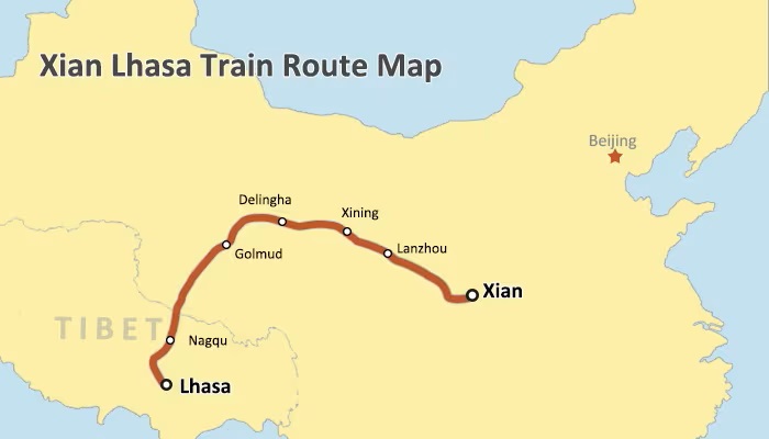 Xi'an Lhasa Train Route Map