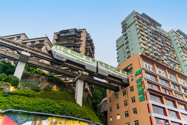 Train going through a building at Liziba Station.