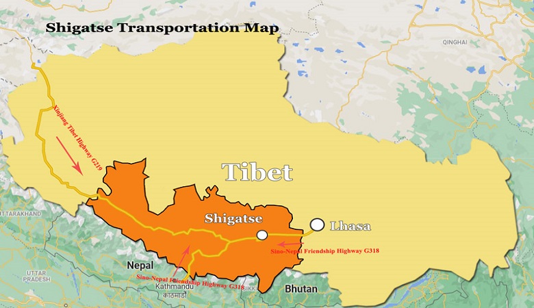 Lhasa to Shigatse Map