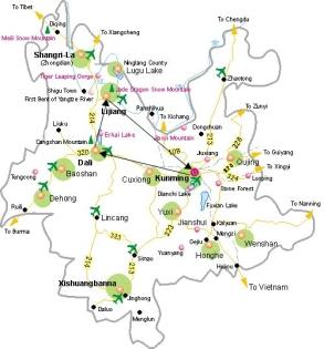Yunnan Map and Surrounding Cities Travel Guide
