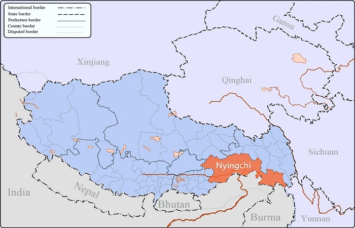 Location Map of Nyingchi, Tibet