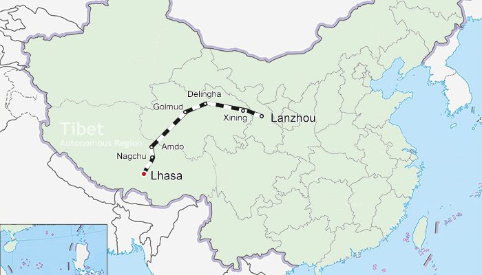 Lanzhou to Lhasa Train Route Map