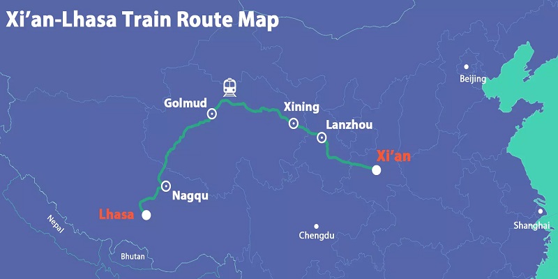Xi'an to Lhasa train Route Map