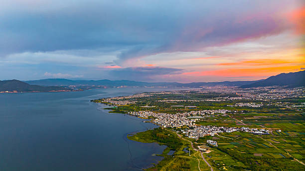 Aerial photography Of Cang Shan and Erhai Lake,Dali Bai Autonomous Prefecture,Yunnan,China,Asia.