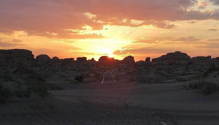 Sunset at Dunhuang Yadan National Geopark