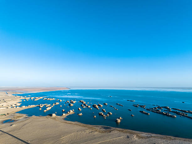 Aerial photography Of Wusute Yadan Geological Park.Yardang Landform,Yadan Devil City on the Water,Tsaidam Basin, Dachaidan,Haixi,Qinghai,China,Asia.Qaidam Basin.