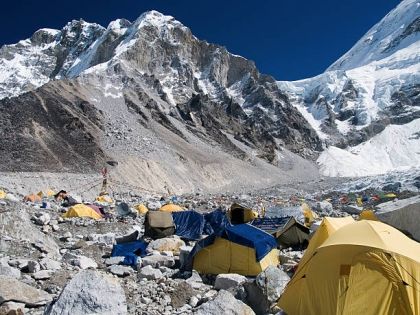 View on Everest Base Camp in Himalayas mountains.